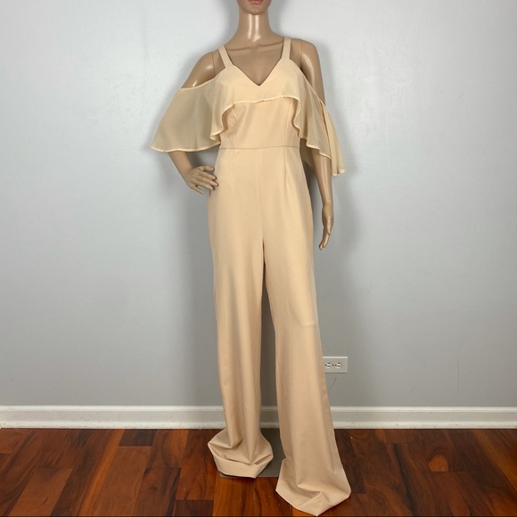 NEW JAY X JAYGODFREY BEIGE COLD-SHOULDER JUMPSUIT - Picture 2 of 6